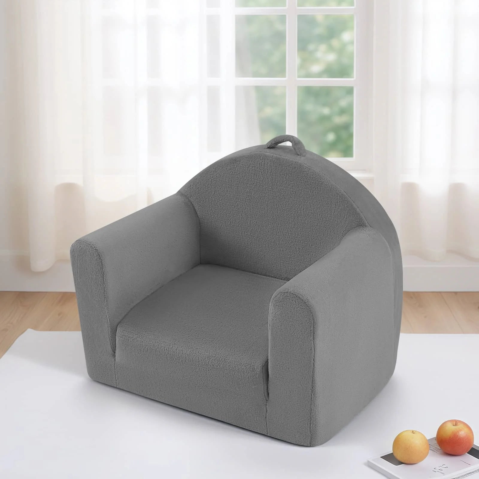 Glowsofa Kids Fold Out Couch-Grey Comes with Carrying Handle