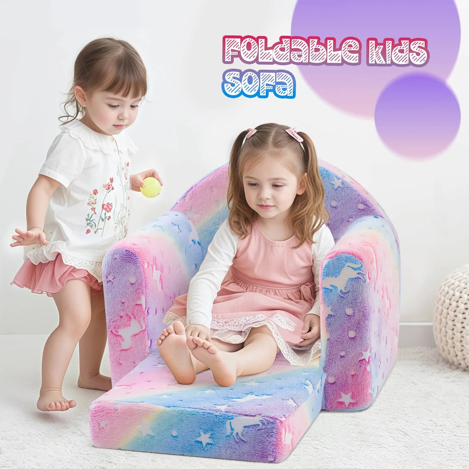 The Glowsofa Kids Fold Out Couch-Rainbow converts to a kids sofa bed!