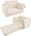 Glowsofa's Cream Children's Fold Out Sofa with Blanket Folded and Unfolded Status