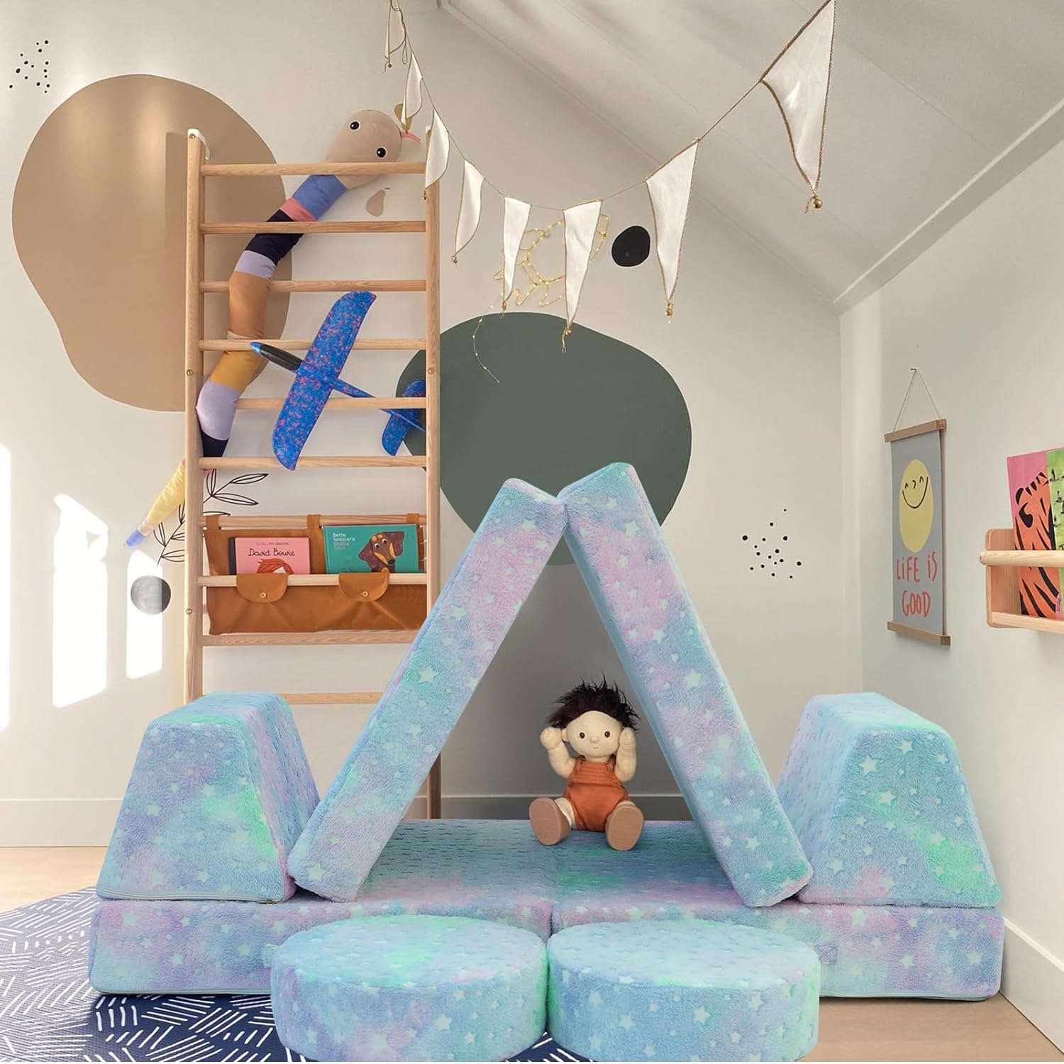 Glowofa's Colorful Star 8 pieces kids play couch buildable mini tents