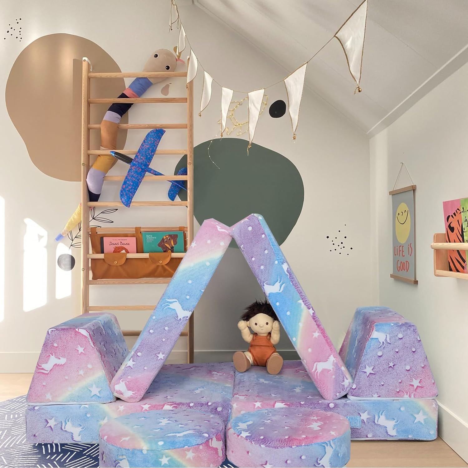 Glowsofa's Rainbow 8 pieces kids play couch buildable mini tent