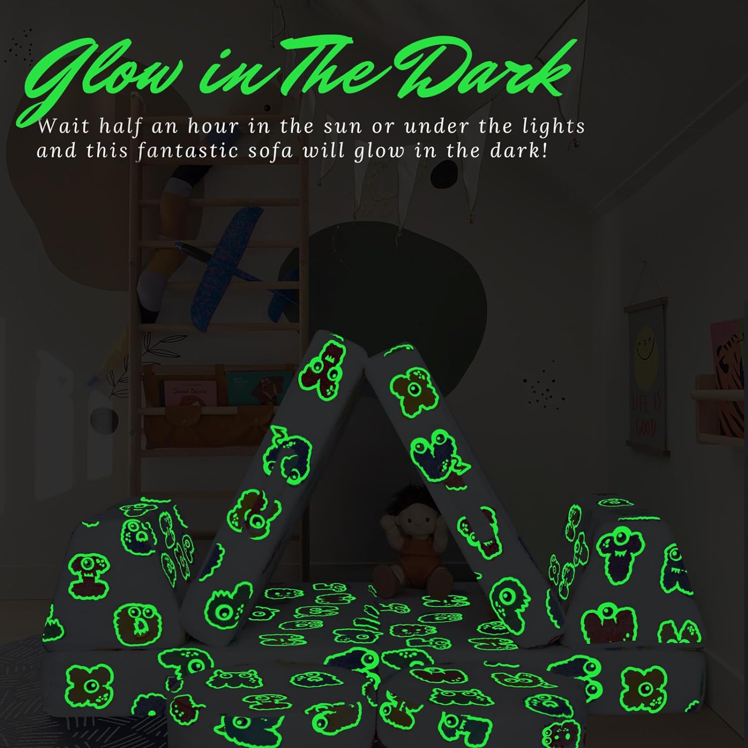 Glowsofa's Alphabet 8 pieces kids play couch glow in the dark effect
