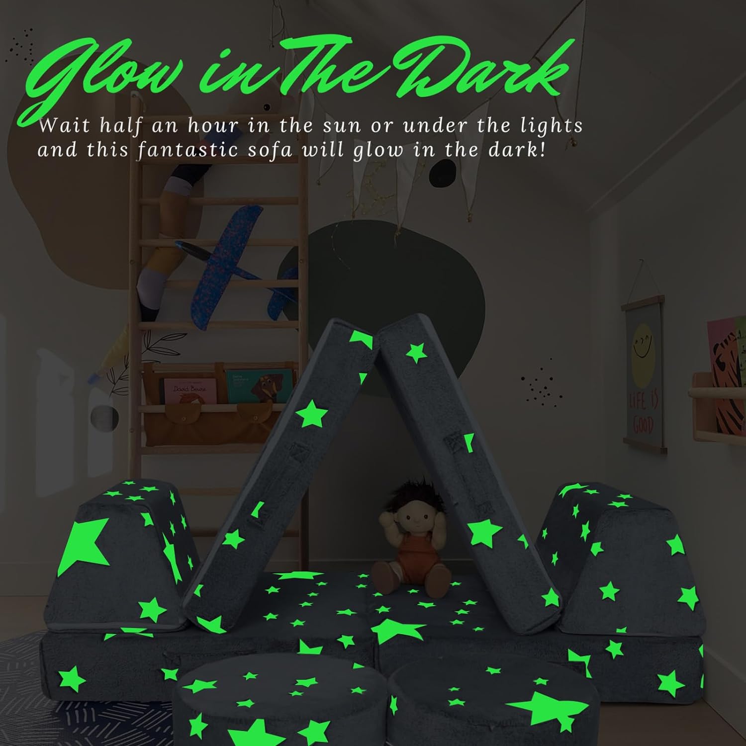 Glowsofa's Star 8 pieces kids play couch glow in the dark effect