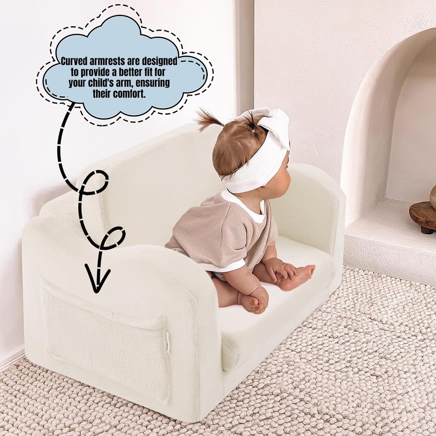 Curved armrests are designed to provide a better fit for your child’s arm, ensuring their comfort