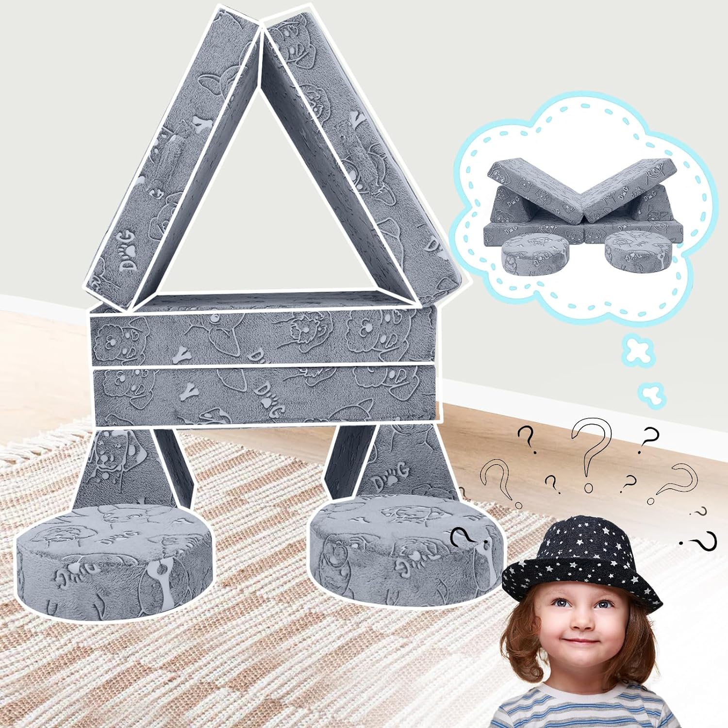 Glowsofa's 8 pieces kids play couch build a castle and lounge chair