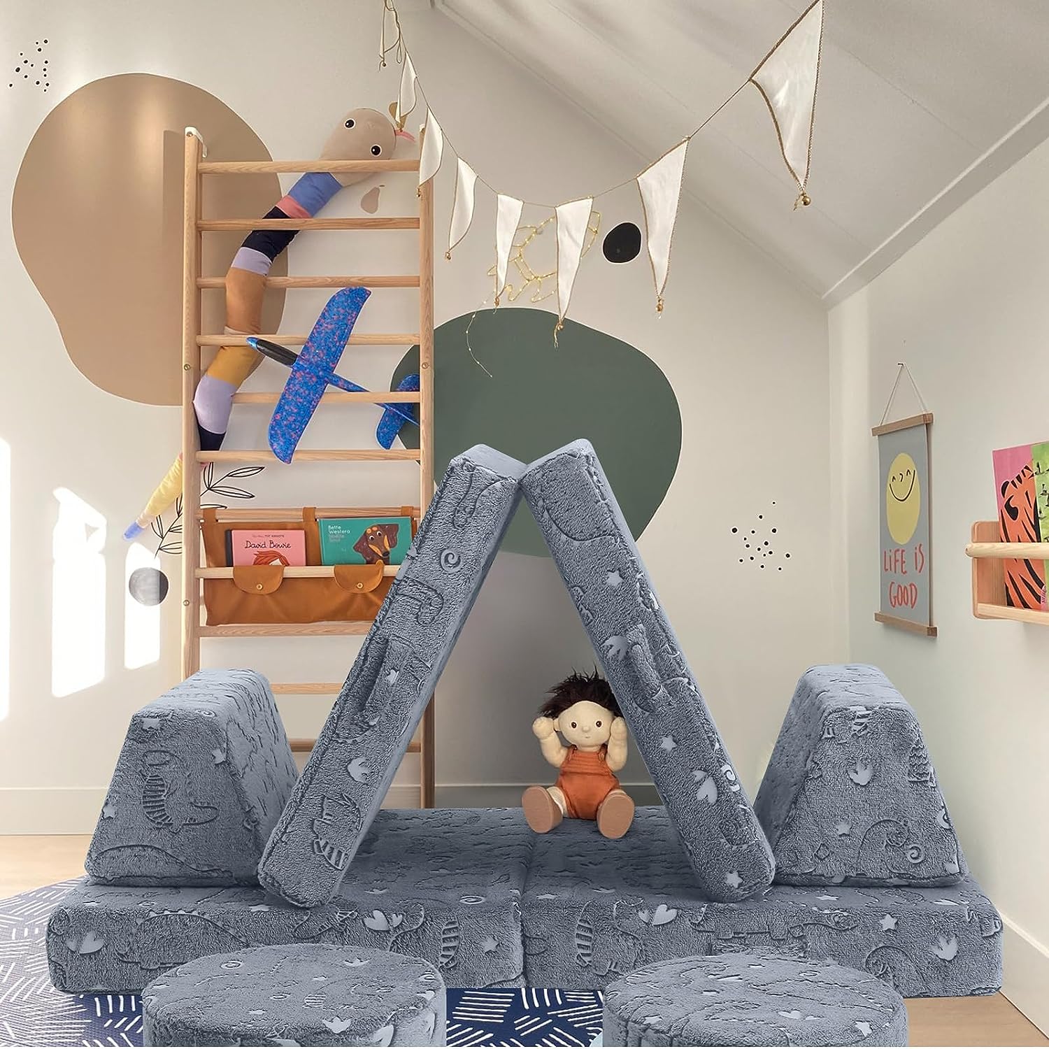 Glowofa's Glowing Dinosaur 8 pieces kids play couch buildable mini tents