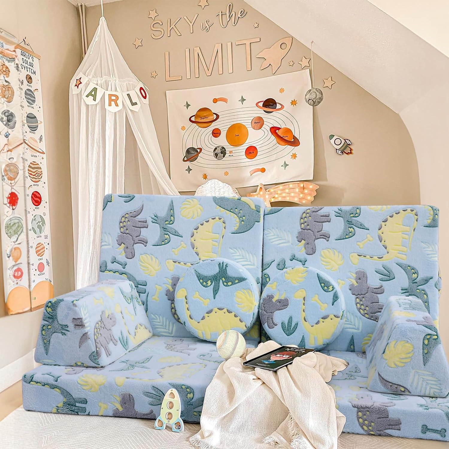 Glowsofa's Blue Dinosaur 8 piece kids play couch set