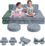 Two girls sitting on MeMoreCool Glowing Dinosaur 8 pieces kids play couch set
