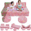 Two girls sitting on MeMoreCool Unicorn 8 pieces kids play couch set