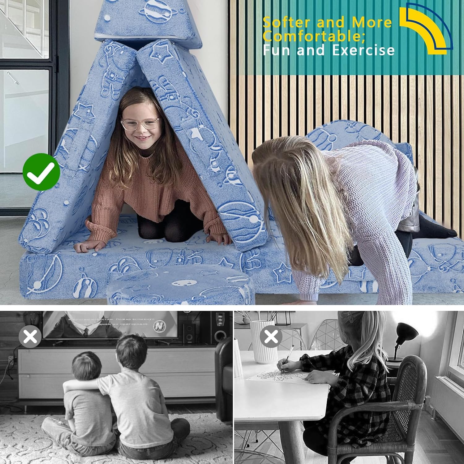 Mini tent made of soft and supportive Glowsofa's Astronaut 8 pieces kids play couch