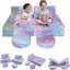 Two girls sitting on MeMoreCool Rainbow 8 piece kids play couch set