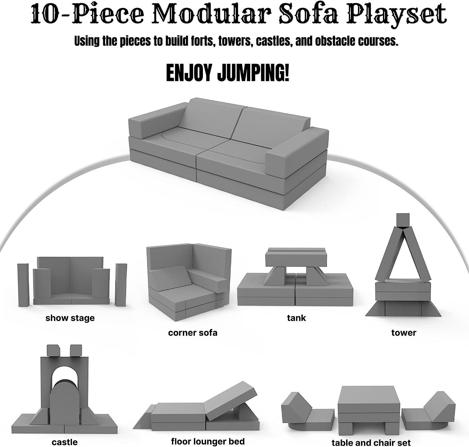 Use Soild grey kids paly couch to build floor lonnger bed,castle,show stage,corner sofa,tank,tower,play house